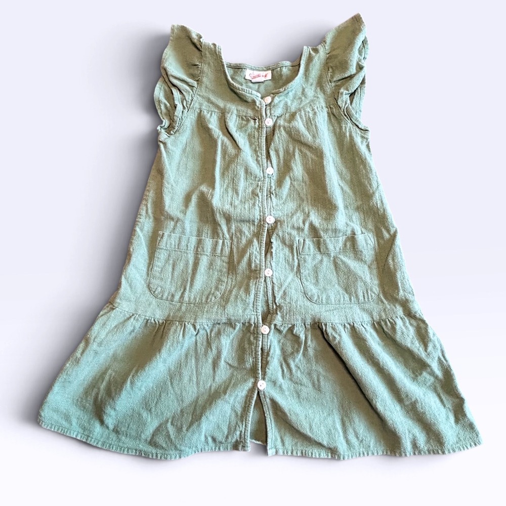 Cat & Jack Girls Sage Green Cotton Gauze Flutter Sleeve Button Front Dress